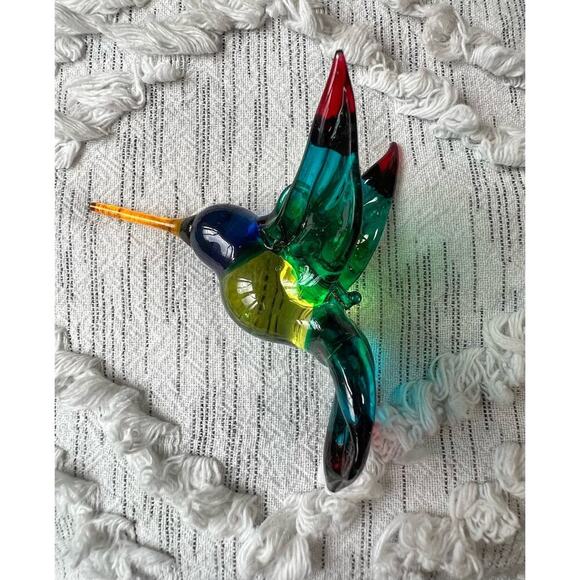 Beautiful Handmade Blown Glass Rainbow Colored Hummingbird Ornament - Picture 2 of 6